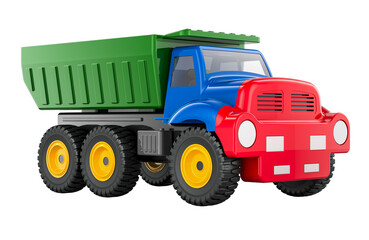 Fototapeta premium Dump Truck Toy, 3D rendering isolated on transparent background