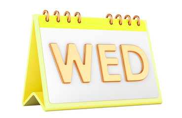 Wednesday Calendar Day, Week Calendar. WED Page, 3D rendering isolated on transparent background