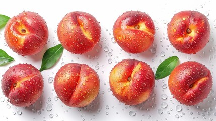 peach fruit arranged in rows and top view
