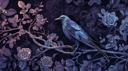 A black bird sitting on a branch of a tree