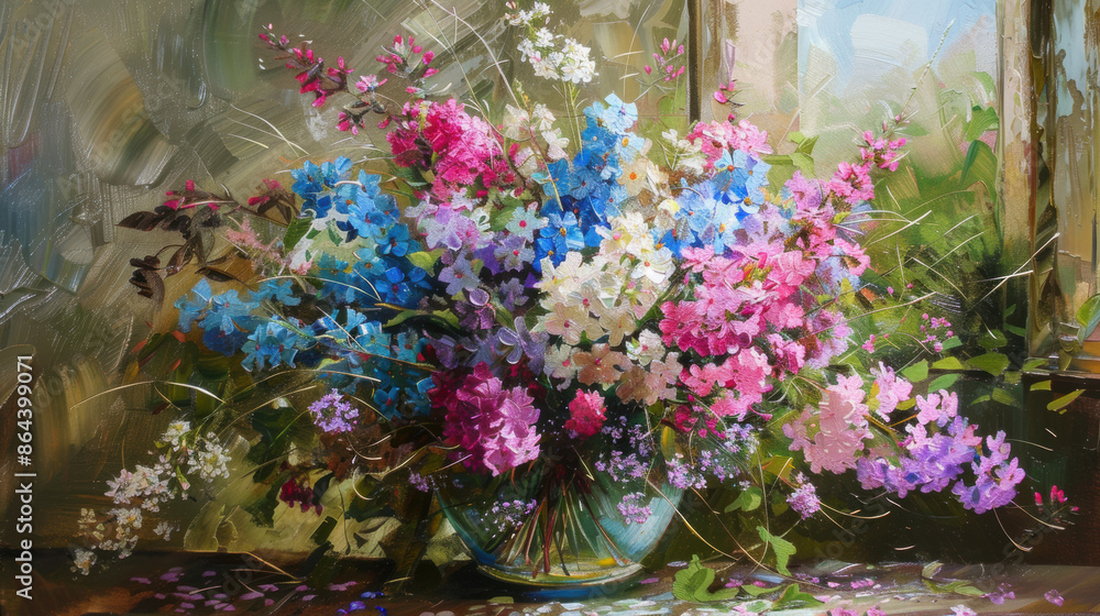 Canvas Prints A painting of a vase of flowers on a table