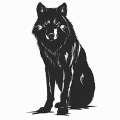 Fototapeta premium A black and white drawing of a wolf on a white background