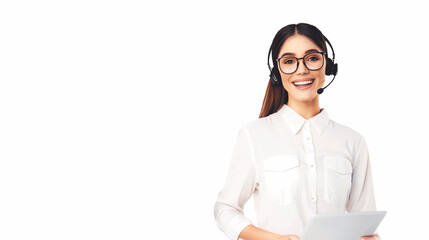Clean ad template: Call center operator in headset, symbolizing professional customer support.
