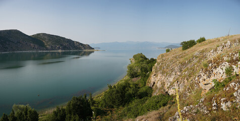 Fototapeta premium Panoramic view of Lake Prespa, Albania
