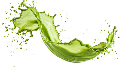 Milky Green Tea Thick Matcha Splash in Form of Wave Isolated on White PNG Transparent Background