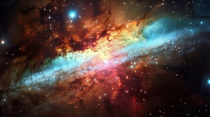 Naklejka premium A colorful galaxy with bright, unusual star formations.,majestic astronomical image of galaxy universe space beautiful like magic in dream