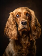 Obraz premium portrait orange cocker spaniel looking at camera against on black background, professional photography dog portraits with personality 