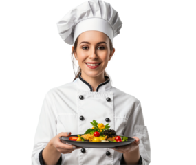 chef holding a plate with vegetables