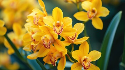 Fototapeta premium Close-up of the striking yellow Thai orchid