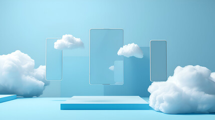 Abstract web designs with glass elements and blue backgrounds