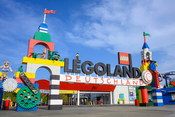 Obraz premium GUNZBURG, GERMANY - 30 April 2024: Legoland Deutschland Entrance of theme park