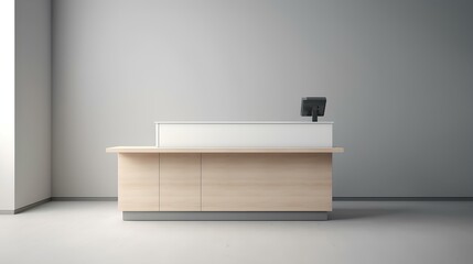 Minimalist checkout counter with a single customer service point.