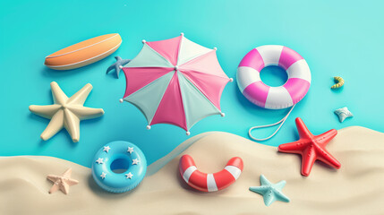 summer elements 3d icon set 