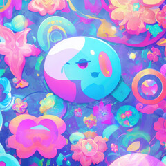 Colorful background with cartoon funny characters.