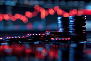 View of Cryptocurrency Market Showing Various Coins and a Trend Graph as Background