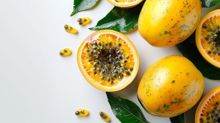 yellow passion fruit on white background with empty space