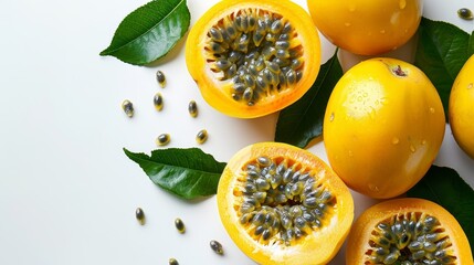 yellow passion fruit on white background with empty space
