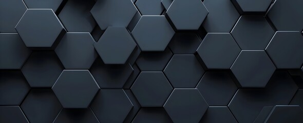 3d render of dark black hexagon pattern background, abstract wallpaper with geometric shapes and texture