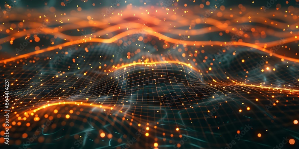 Poster vibrant abstract digital neural network connection lines with illuminated dots. concept abstract art