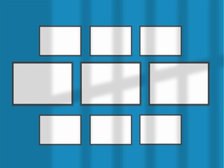 Fototapeta premium Frames on wall, gallery wall for photo, art, design presentation, frame mockup, soft pink background.