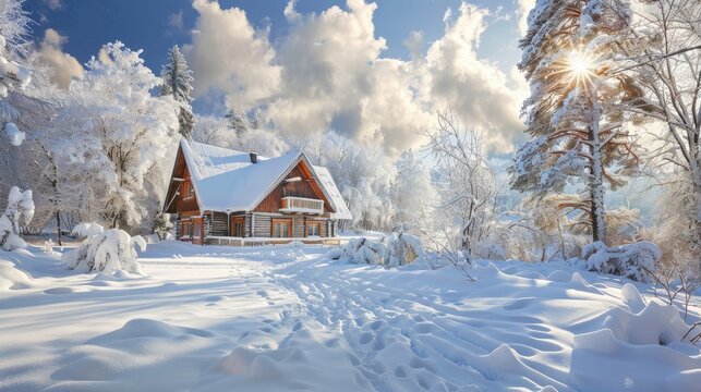 Charming winter scene covered in snow