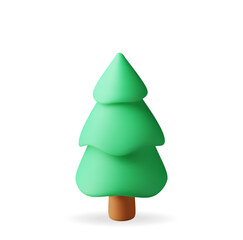 3D abstract christmas tree isolated. Render spruce, evergreen tree icon. Greeting card, festive poster, Party invitations element. Christmas and new year. Cartoon vector illustration