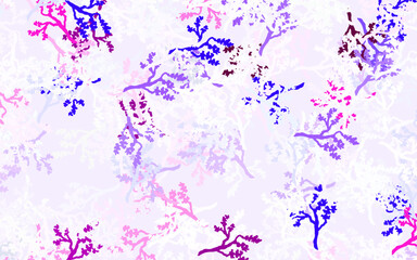 Light Purple vector doodle texture with leaves, branches.