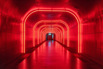 Neon Lit Tunnel with Red Lights