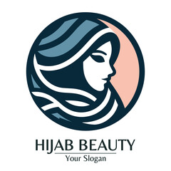 Unique hijab beauty logo featuring a woman's profile in a shield with star elements ideal for branding