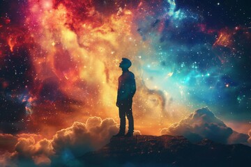 Fototapeta premium Man Against Cosmic Sunset