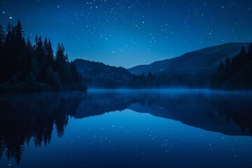 Night Sky Over Serene Lake Reflection