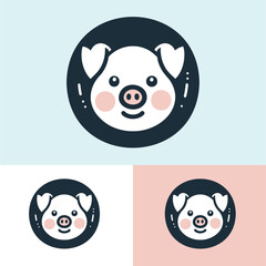 Adorable pig face logo in a circular design ideal for kid-friendly branding and mascots