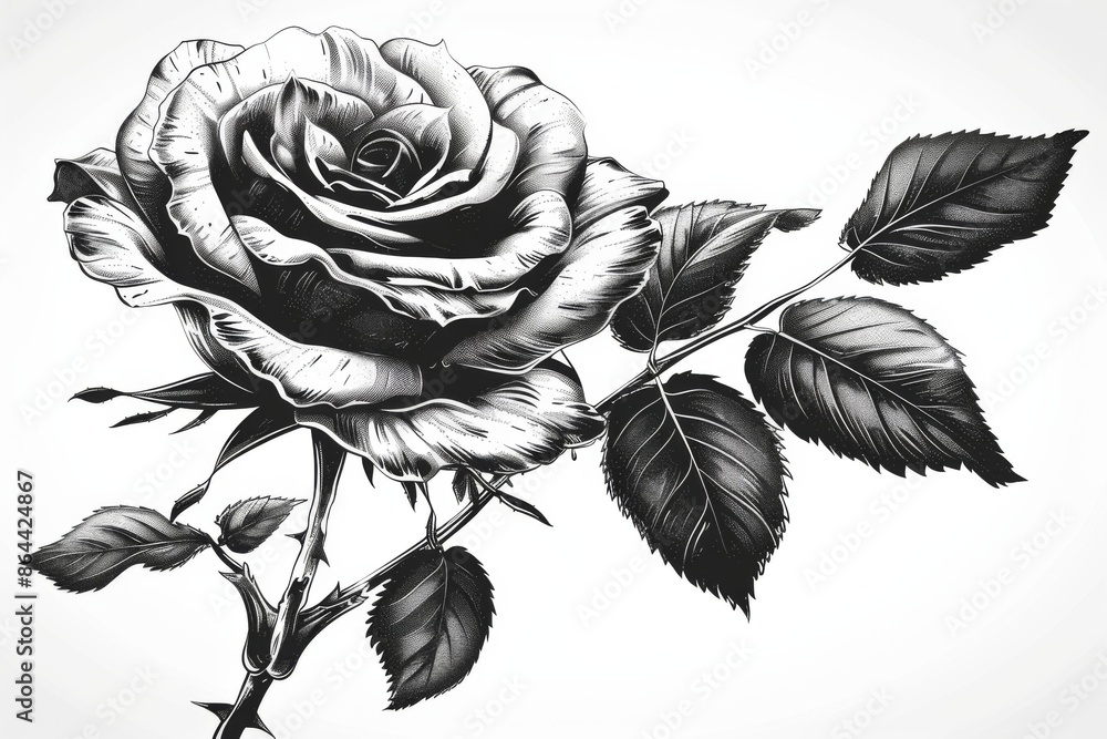 Sticker Black and White Rose Illustration