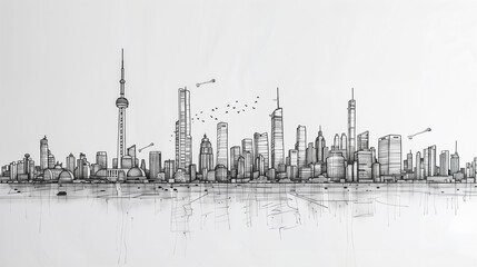 Obraz premium Continuous Line Art of Skyline City 