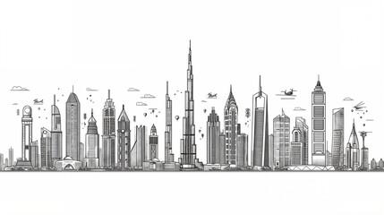 Fototapeta premium Continuous Line Art of Skyline City 