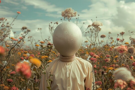 "Surreal Figure in a Field of Flowers," surreal