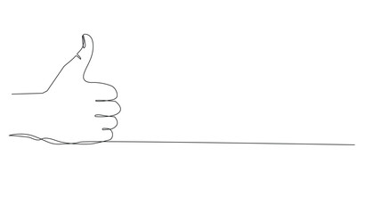 continuous line of thumbs up.thumbs up sign to show greatness,satisfaction,liking,agreeing and others.single line vector.isolated white background