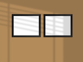 Vertical picture frames mockup with wal, Sunlight.