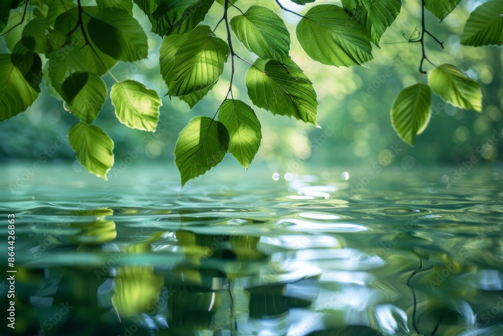 Canvas Prints Green Leaves Over Water