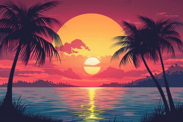Sunset Over Tropical Island