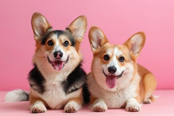 Corgis in a Studio with Pink Background