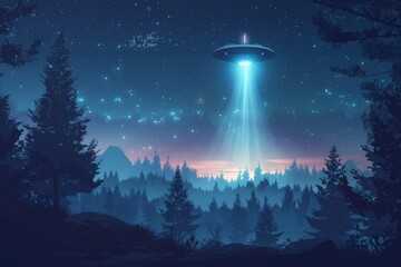 UFO in Night Forest Landscape