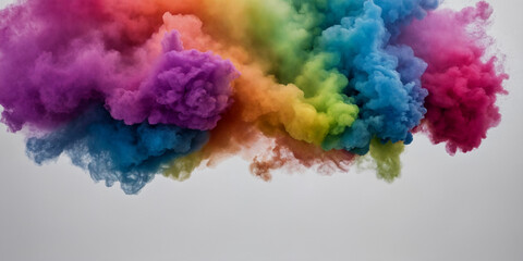 Ein faszinierendes Bild einer lebhaften Farbexplosion, die sich in allen Regenbogenfarben entfaltet und eine dynamische, energetische Wolke aus Violett, Rot, Orange, Gelb, Grün und Blau bildet