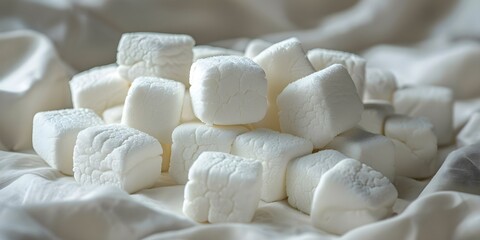 Closeup of white marshmallow on white background a sweet treat. Concept Food Photography, Sweet Treats, Marshmallow, White Background, Close-up Shot