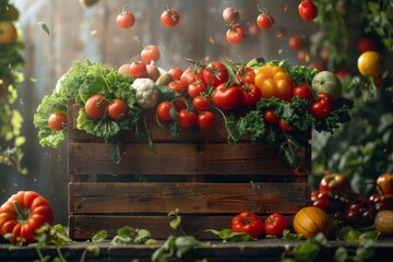 Fresh Organic Vegetables in Wooden Crate