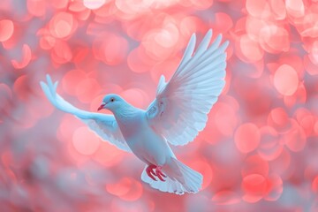 Obraz premium White Dove in Flight with Bokeh Background