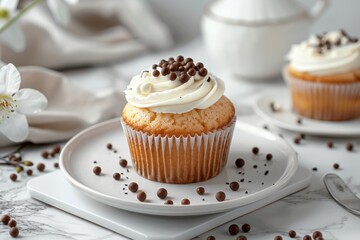 Delicious Vanilla Cupcake with Chocolate Toppings