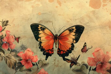 Butterfly and Floral Illustration