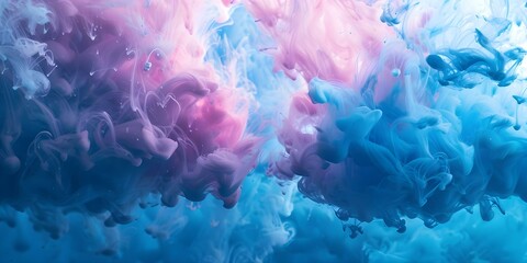 Fototapeta premium Abstract background of blue and pink ink swirling underwater. Concept Underwater Photography, Abstract Art, Ink Swirls, Blue and Pink Colors, Creative Background