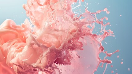 Dynamic Pink Milk Splash on Blue Background